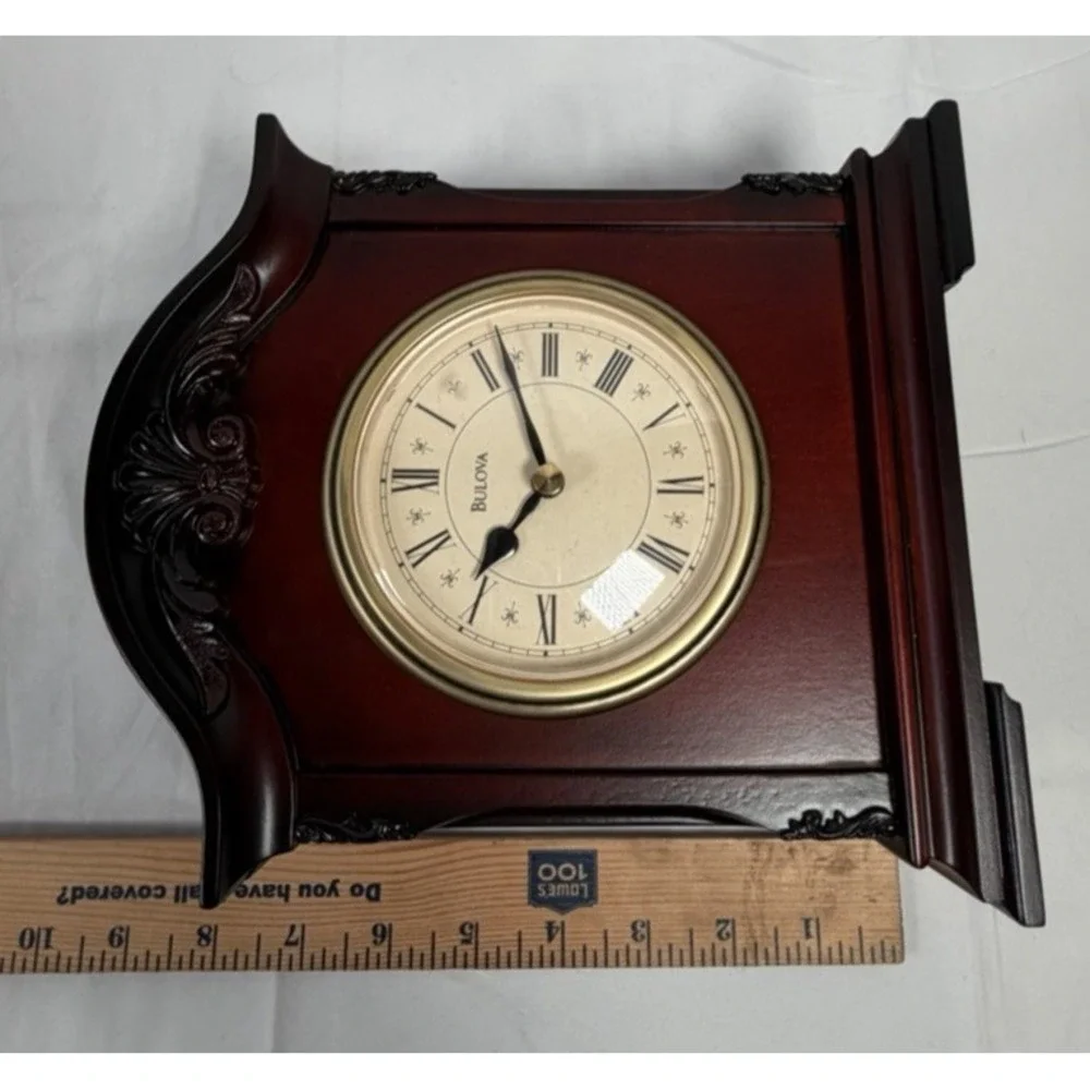 Bulova Classic Wood Table Mantel Clock with Gold-Tone Dial Roman Numerals New